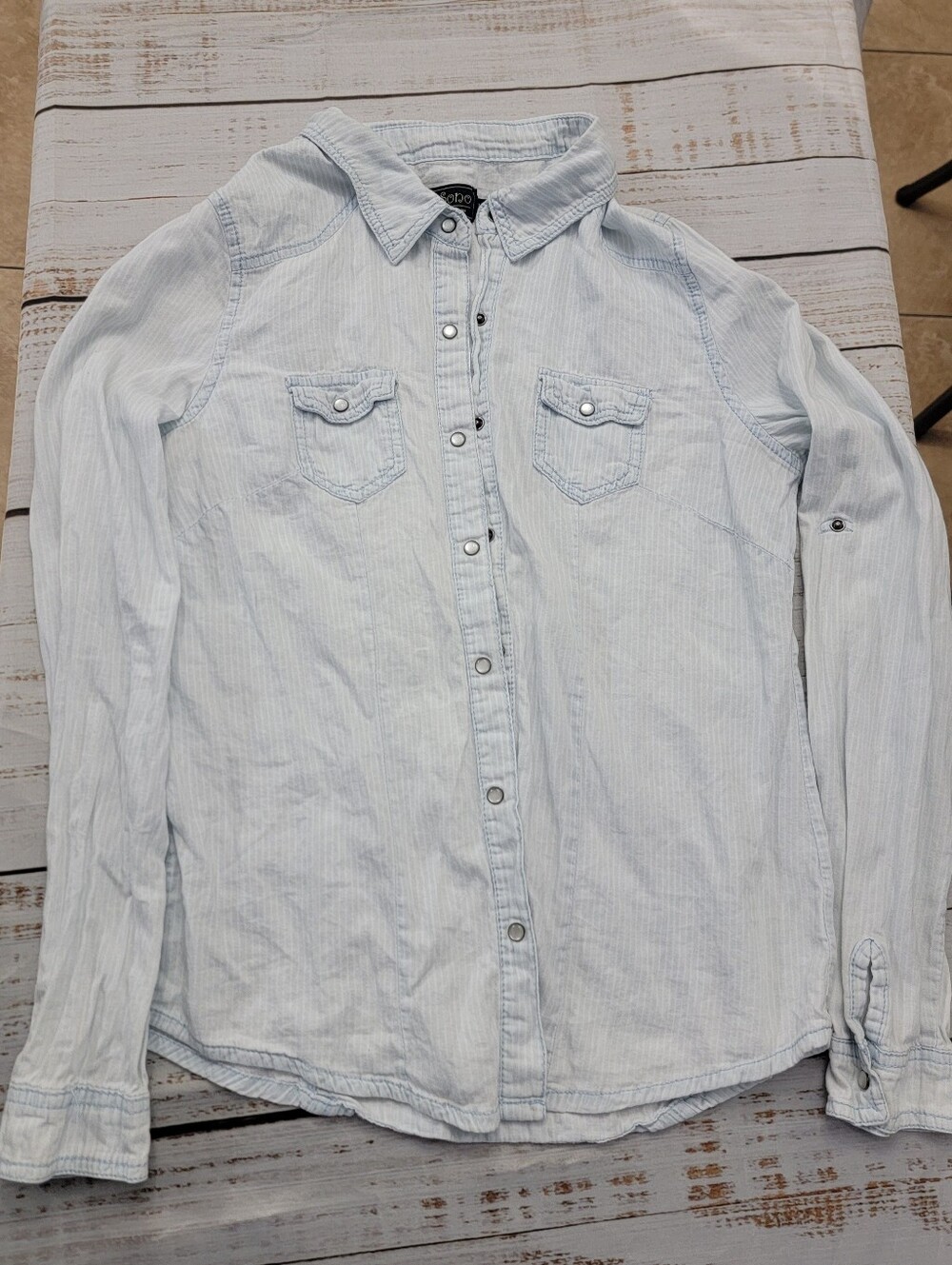 Womans  Light Blue Button-Front Shirt - Casual Long Sleeve